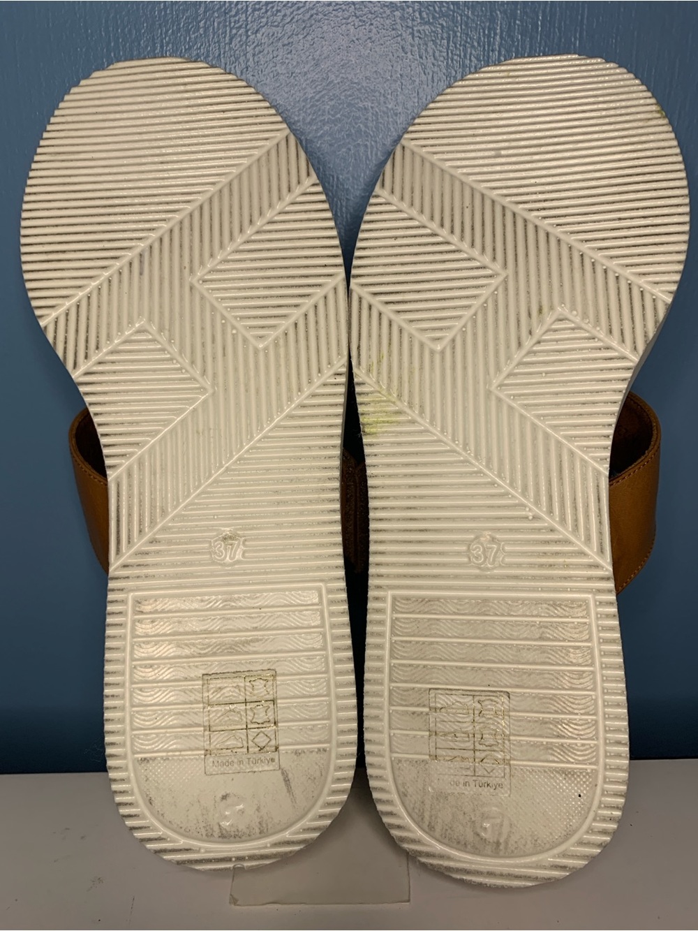 Spring Step Tan Leather Slide Sandals with Gold Accent - Picture 6 of 7